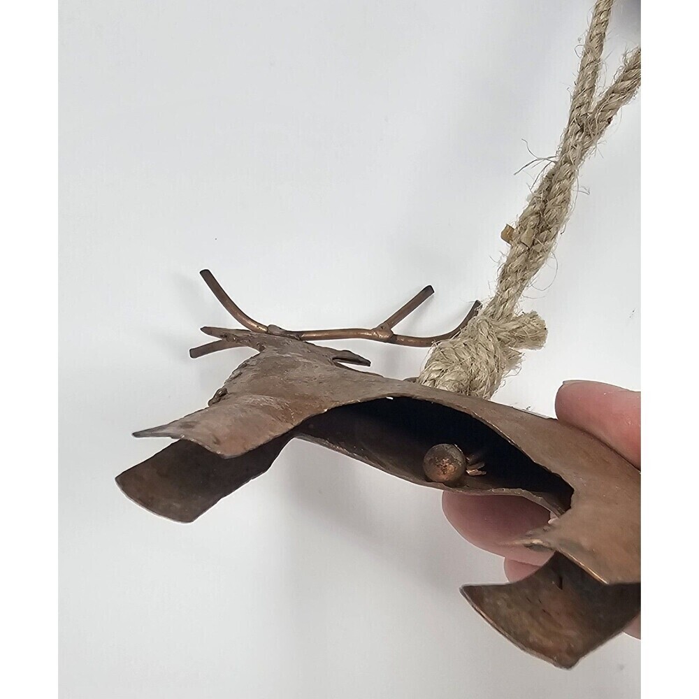 Handmade Rustic Metal Reindeer Bell Ornament Wall Hanging India Welded 5.5" - Picture 3 of 9